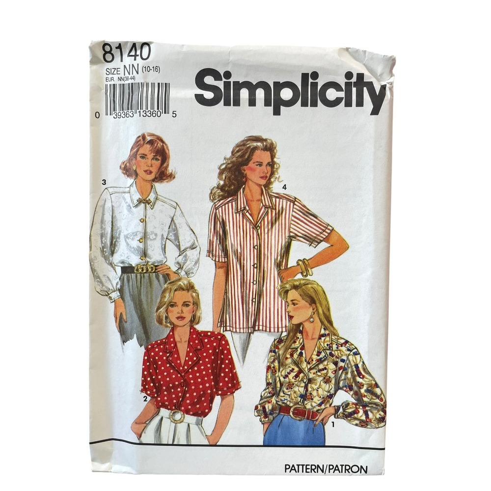 Simplicity 8140 Misses Blouse Shirt NN (10-16) Vintage 1980s 1990s